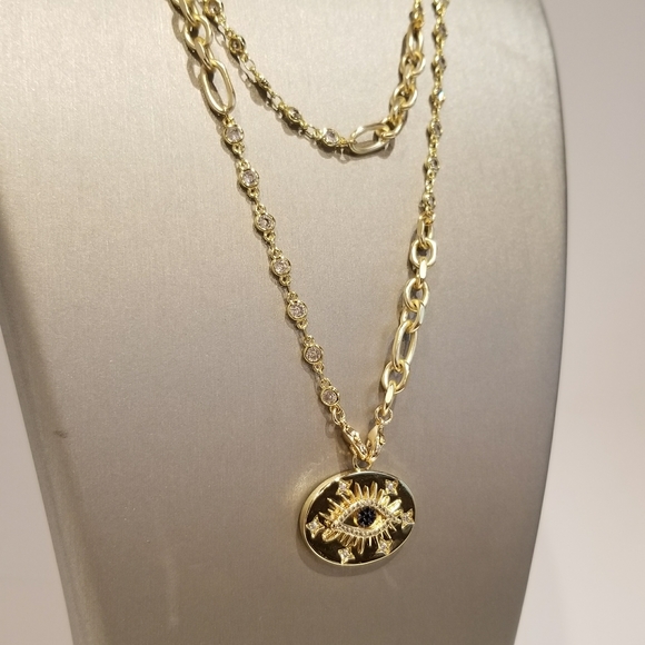 Evil Eye CZ Pendant long 36" CZ  Station Necklace - Picture 6 of 8